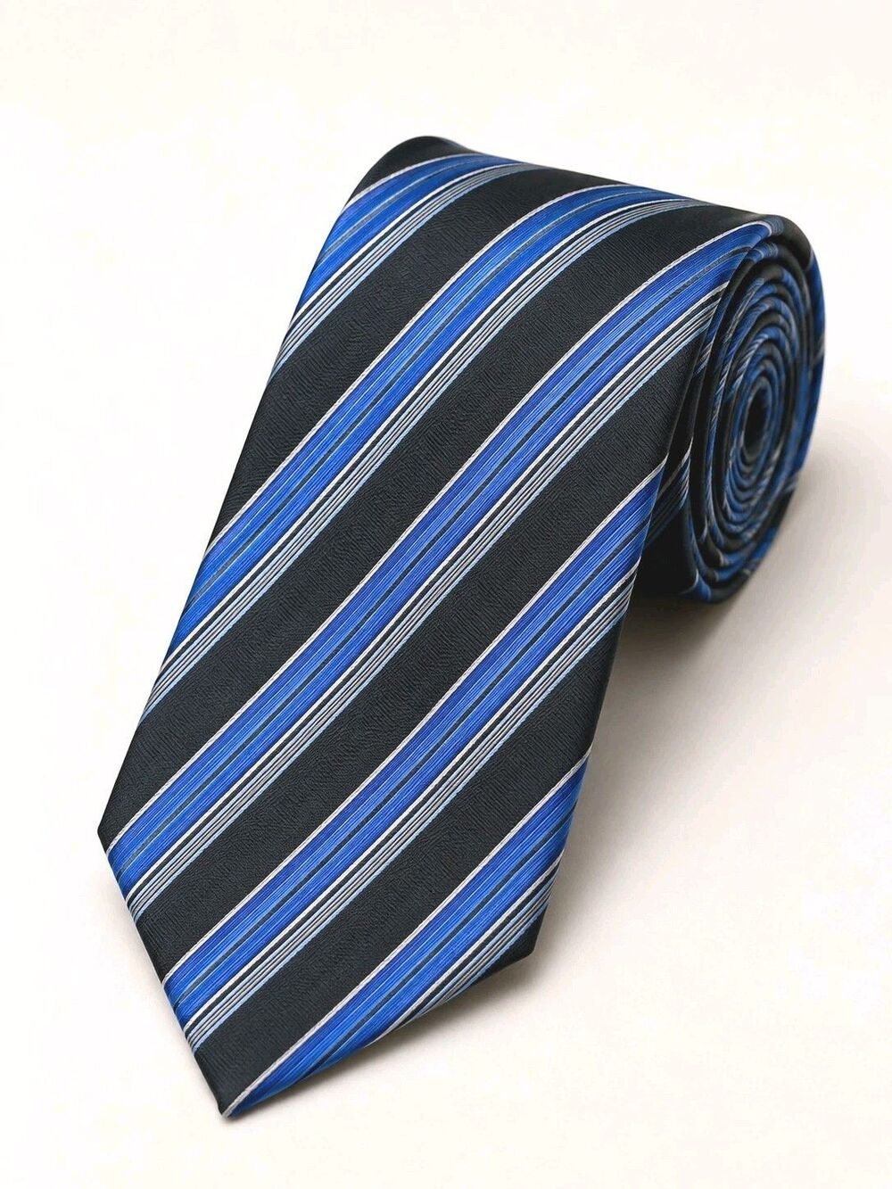 Geoffrey Beene Repp Stripe Silk Necktie Black Blue Gray White Classic Mens Tie